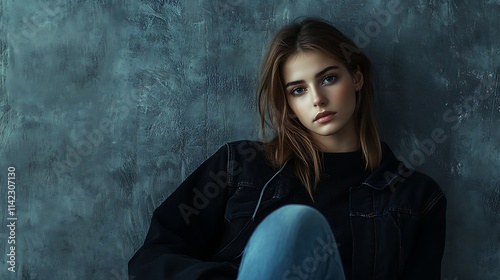 Obraz na płótnie Female model in streetwear fashion posing in a textured studio setup w salonie