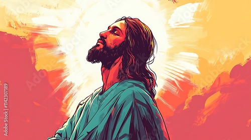 Obraz na płótnie Jesus Christ vector art illustration with religious symbolism w salonie