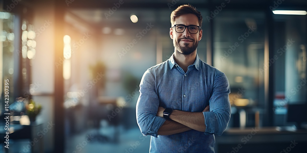 Portrait of a web developer standing confidently in a tech office