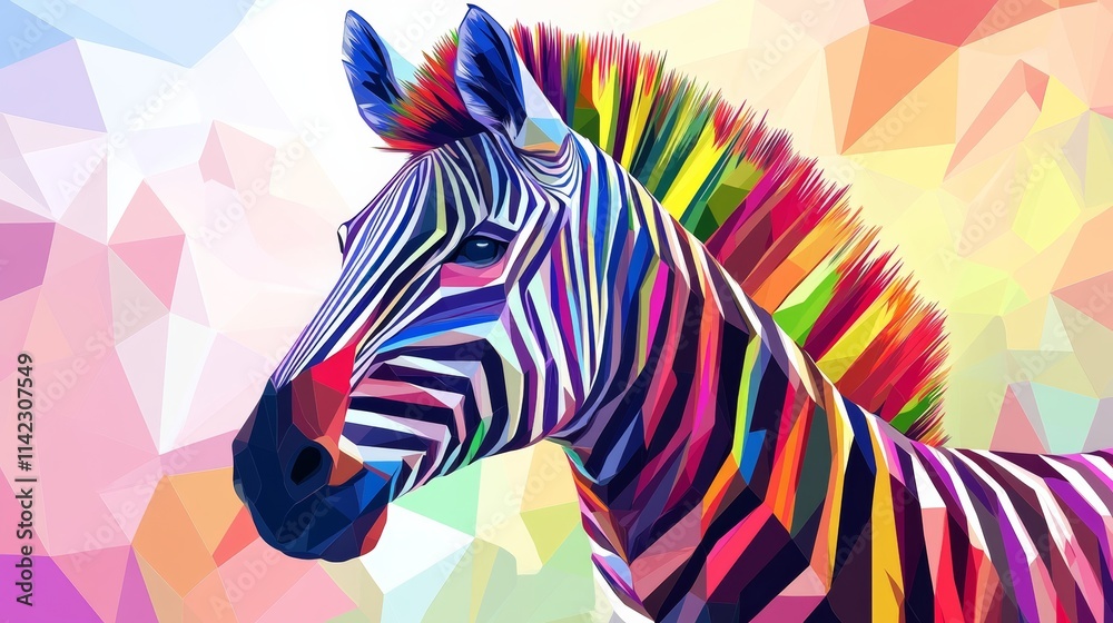 Colorful zebra posing on a low poly background Colorful zebra posing on a low poly background