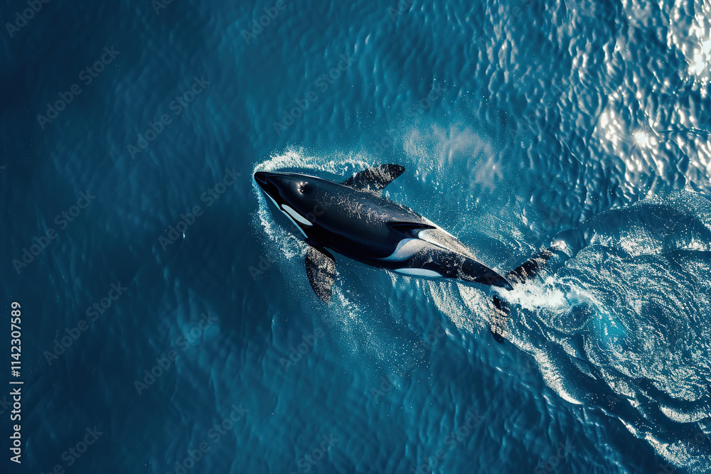 Naklejka premium Fantastically beautiful majestic huge whale in deep ocean