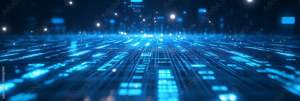 Wave technology theme background with blue data tones and expansive copy space