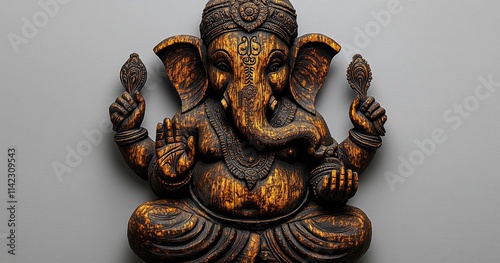 Ganesha is the son of Lord Shiva, the god of destruction, and Goddess Parvati , isolated on white background,  , copy space, copy space for text, photo