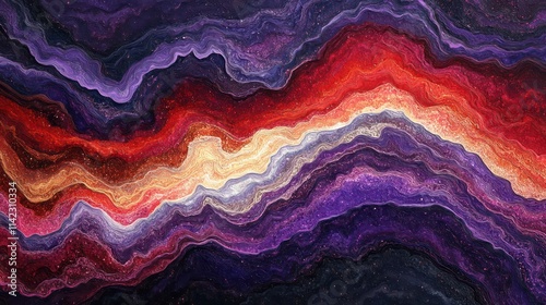 Abstract wavy layered texture with vibrant colors.