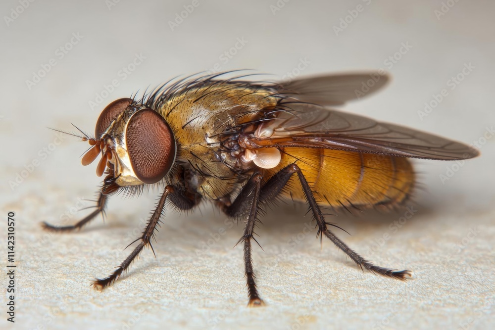 Fototapeta premium glitch, Close up fly (Drosophila melanogaster) in nature , isolated on white background, , copy space, copy space for text,
