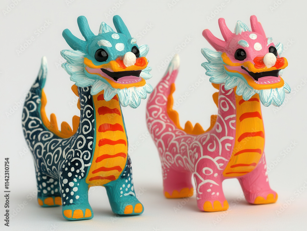 Fototapeta premium Colorful dragon figures with intricate patterns and vibrant hues