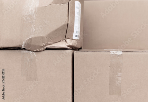 The packing box on the pallet with the goods is torn