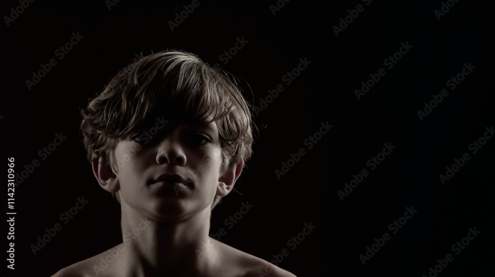 Portrait of a little boy on a dark background Portrait of a little boy on a dark background