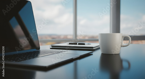 White label coffee cup on modern office desk