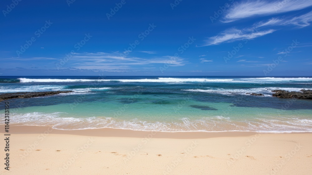 Serene beach landscape coastal paradise digital photography sunny day wide angle view Serene beach landscape coastal paradise digital photography sunny day wide angle view