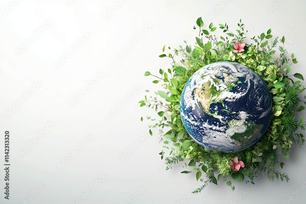 Earth Encircled by Lush Greenery, a Symbol of Sustainability Earth Encircled by Lush Greenery, a Symbol of Sustainability