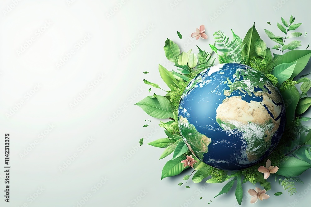 Earth surrounded by lush greenery, a symbol of environmental harmony. Earth surrounded by lush greenery, a symbol of environmental harmony.