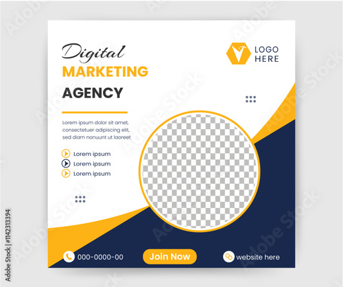 Digital business marketing banner for social media post template. Vector illustration with Space to add pictures.