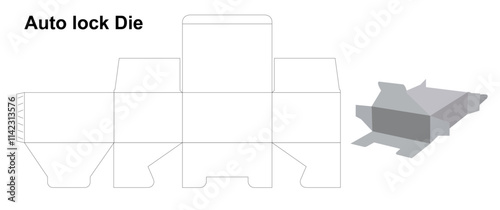 Top auto bottom lock or Snap Bottom Lock box dieline template with 3D render box