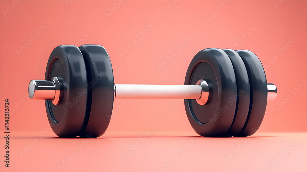 3D Dumbbell Illustration on Coral Background