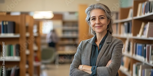 Obraz na płótnie Female ethics professor standing confidently in a university office with a warm smile w salonie