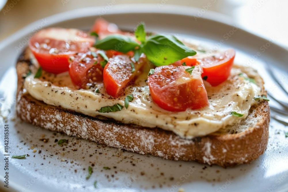 A slice of bread with delicious topping A slice of bread with delicious topping