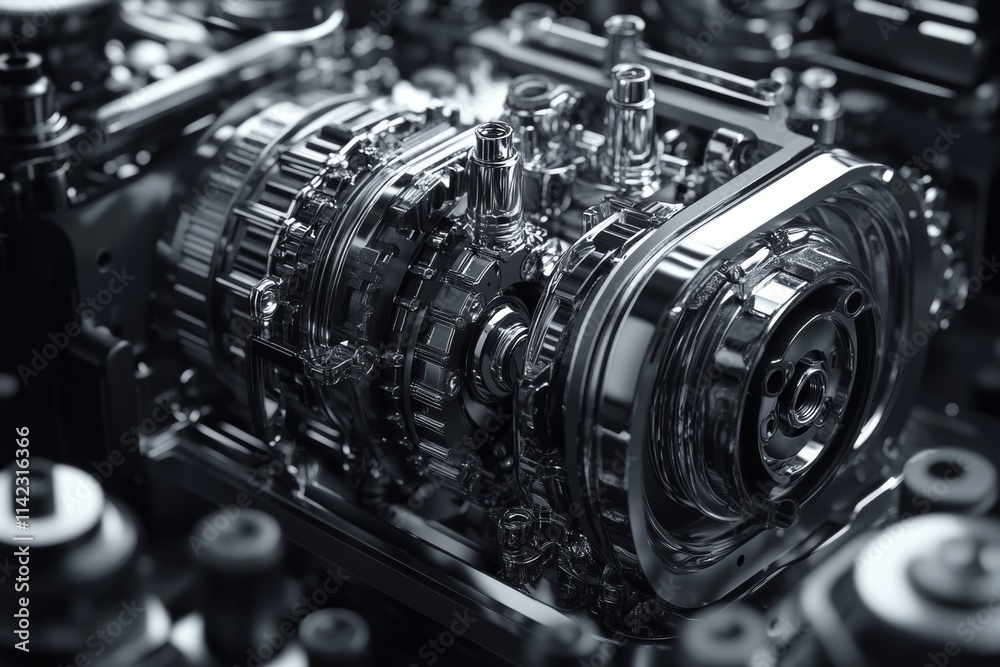 Fototapeta premium A close up of a car engine with many bolts and nuts