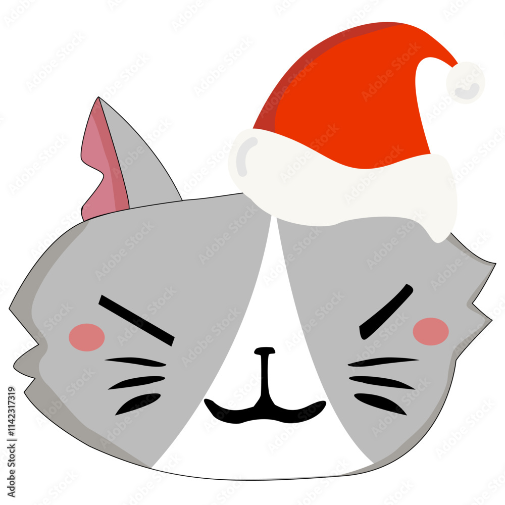 Cute grey cat graphic of a Face with Santa Hat Cute grey cat graphic of a Face with Santa Hat