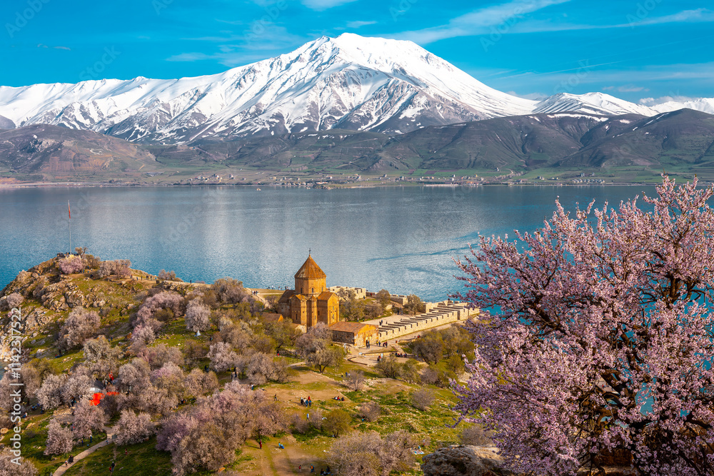 Akdamar Island in Van Lake. The Armenian Cathedral Church of the Holy Cross - Akdamar, Turkey