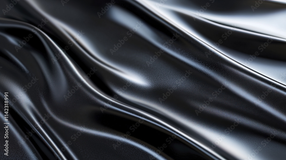 Glossy black fabric with smooth, flowing texture and subtle sheen Glossy black fabric with smooth, flowing texture and subtle sheen
