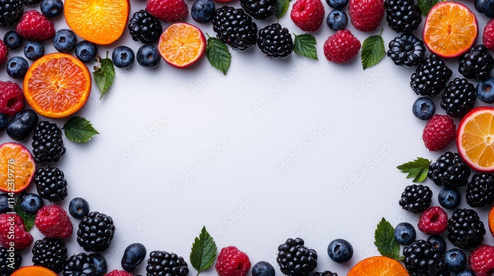 Vibrant Frame of Fresh Berries and Citrus Slices Vibrant Frame of Fresh Berries and Citrus Slices
