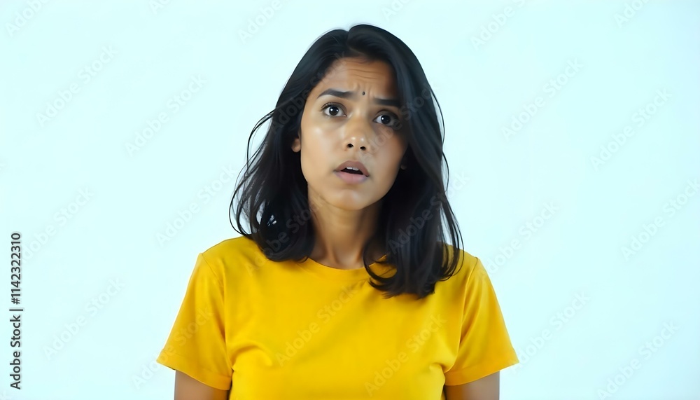 Shocked surprised young woman isolated on a white background with copy space, Indian Shocked surprised young woman isolated on a white background with copy space, Indian
