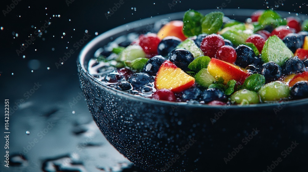 Refreshing Summer Fruit Salad in a Dark Bowl Refreshing Summer Fruit Salad in a Dark Bowl