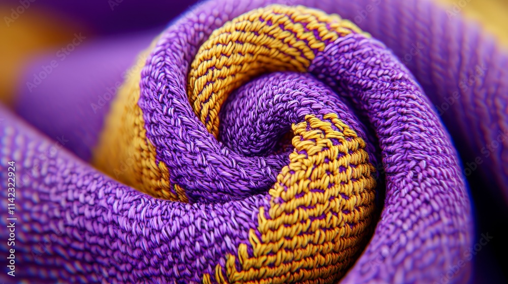 Purple and Gold Textured Fabric Swirl Closeup Purple and Gold Textured Fabric Swirl Closeup