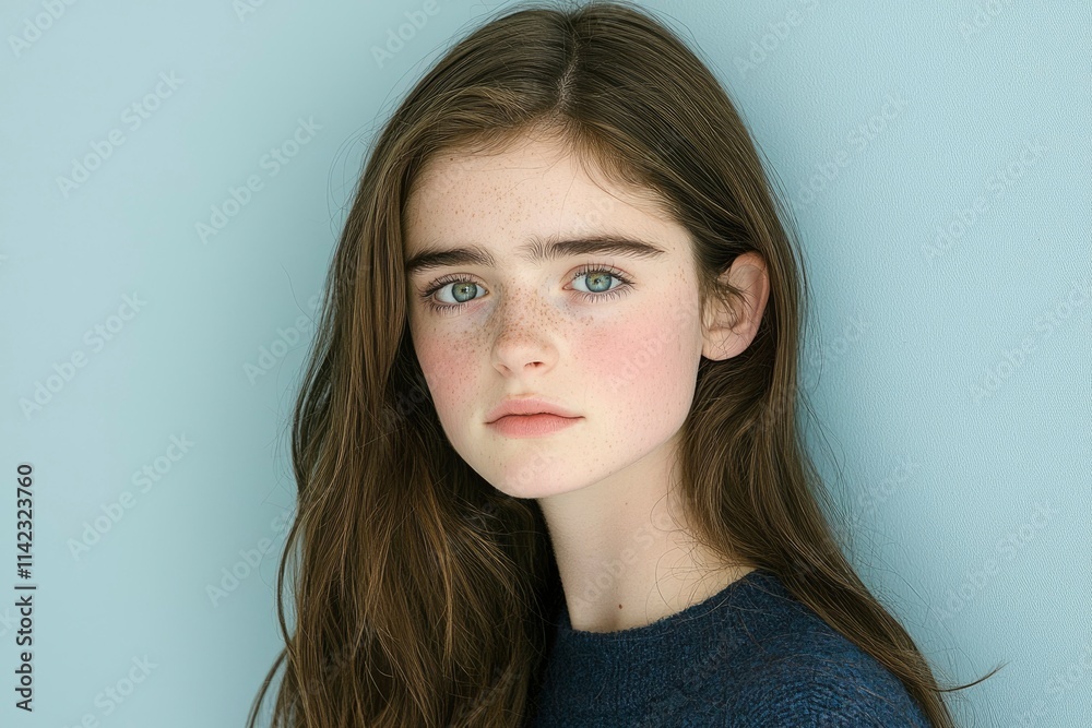 Teenage Girl Portrait Freckles Long Brown Hair Teenage Girl Portrait Freckles Long Brown Hair
