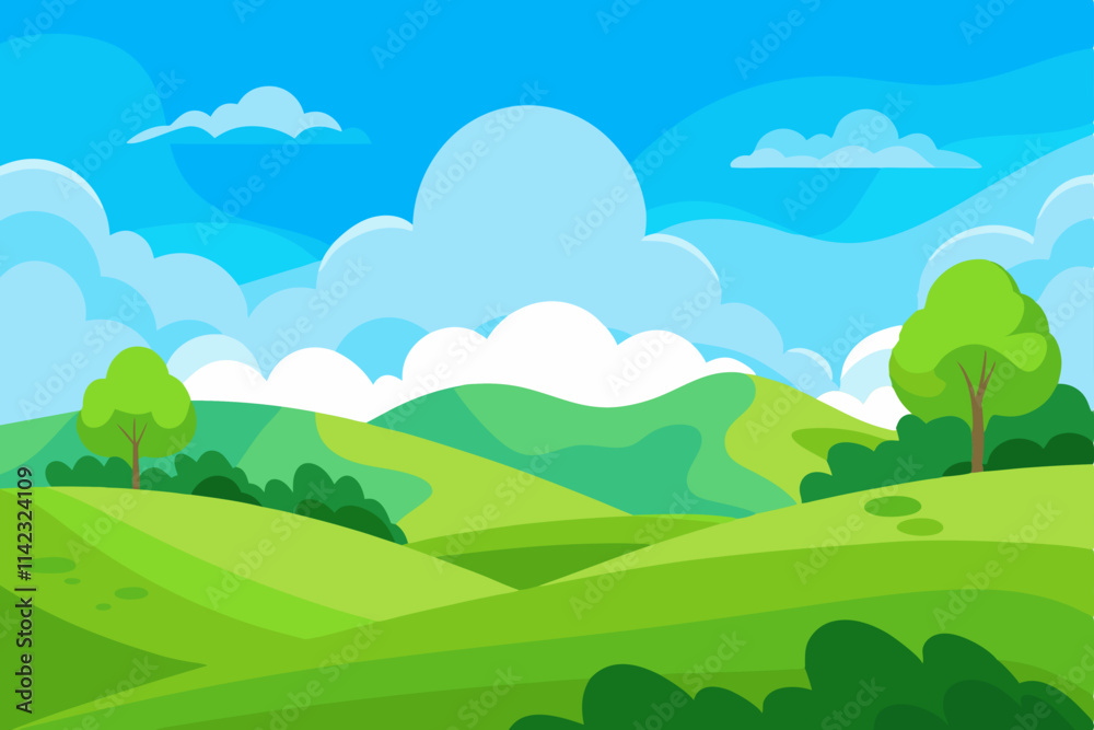 Obraz premium Natural Landscape with Rolling Green Hills and Clear Blue Sky Design