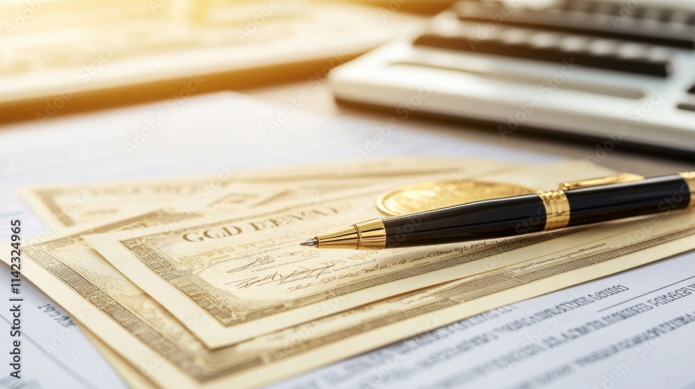 Financial Documents and Pen on a Neatly Organized Desk Financial Documents and Pen on a Neatly Organized Desk