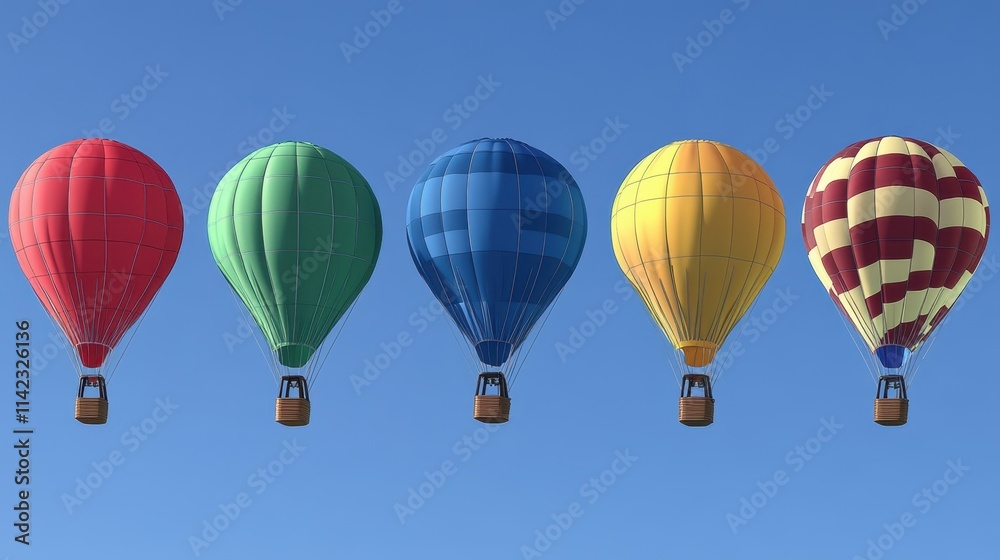 Obraz premium Colorful Hot Air Balloons Floating in a Bright Blue Sky