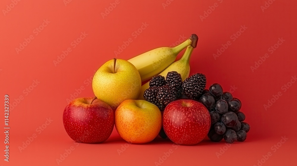 Colorful Fruit Arrangement Apples, Bananas, Berries, Grapes Colorful Fruit Arrangement Apples, Bananas, Berries, Grapes