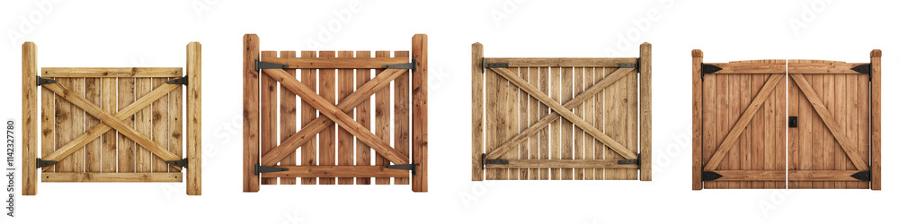Collection of various rustic wooden farm gate designs for outdoor country landscapes fences and properties Vintage old and natural textured wooden gates in different styles and patterns Collection of various rustic wooden farm gate designs for outdoor country landscapes fences and properties Vintage old and natural textured wooden gates in different styles and patterns