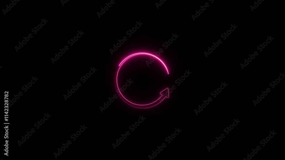 Glowing neon line Refresh icon isolated on black background. Refresh or retry icon animation on a black background. Try again icon.