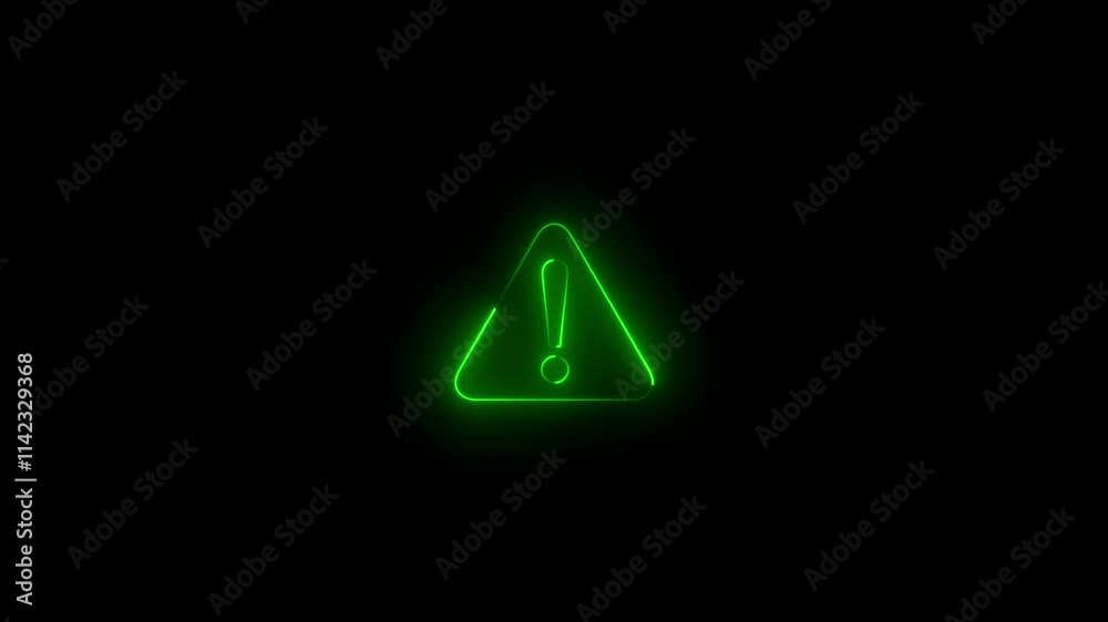 glow neon tingle warning icon animation. risk signal alert, danger icon, stop or problem road sign on black background. Warning, precaution, attention, alert icon, glow neon tingle warning icon animation. risk signal alert, danger icon, stop or problem road sign on black background. Warning, precaution, attention, alert icon,