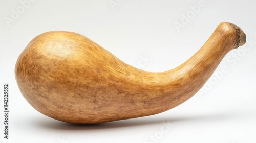 Wooden calabash gourd on a clean white background showcasing its natural shape and texture for artistic or culinary use. photo