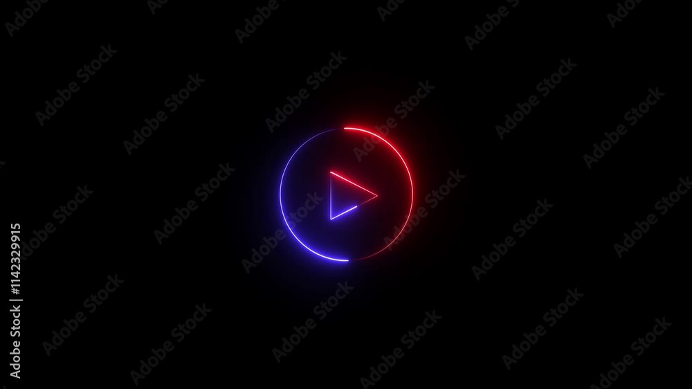 Glowing neon video player icon looping animation on black background Glowing neon video player icon looping animation on black background