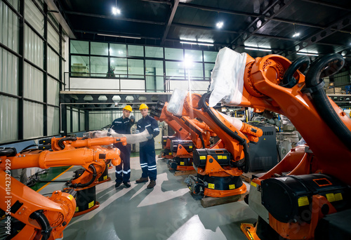 Robotic Arms in a Manufacturing Facility Demonstrate Advanced Automation Techniques photo