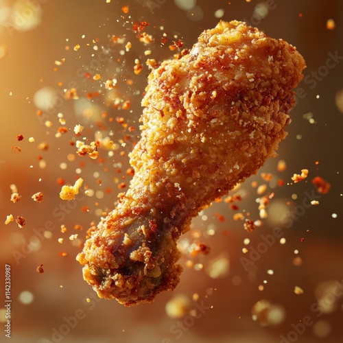 Wallpaper Mural Crispy fried chicken drumstick floating in the air surrounded by scattered seasonings and breadcrumbs.  Torontodigital.ca