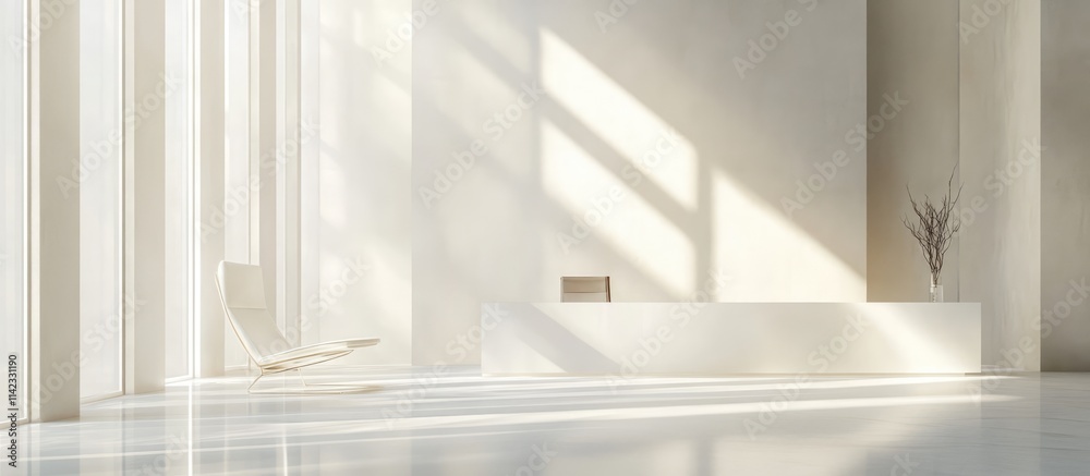 Minimalist office space with bright white decor large windows and natural light creating an airy modern atmosphere for productivity and creativity Minimalist office space with bright white decor large windows and natural light creating an airy modern atmosphere for productivity and creativity