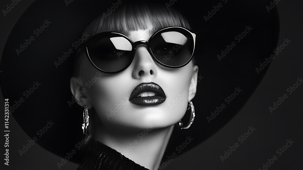 Female model in bold monochrome fashion with moody lighting, artistic studio photography