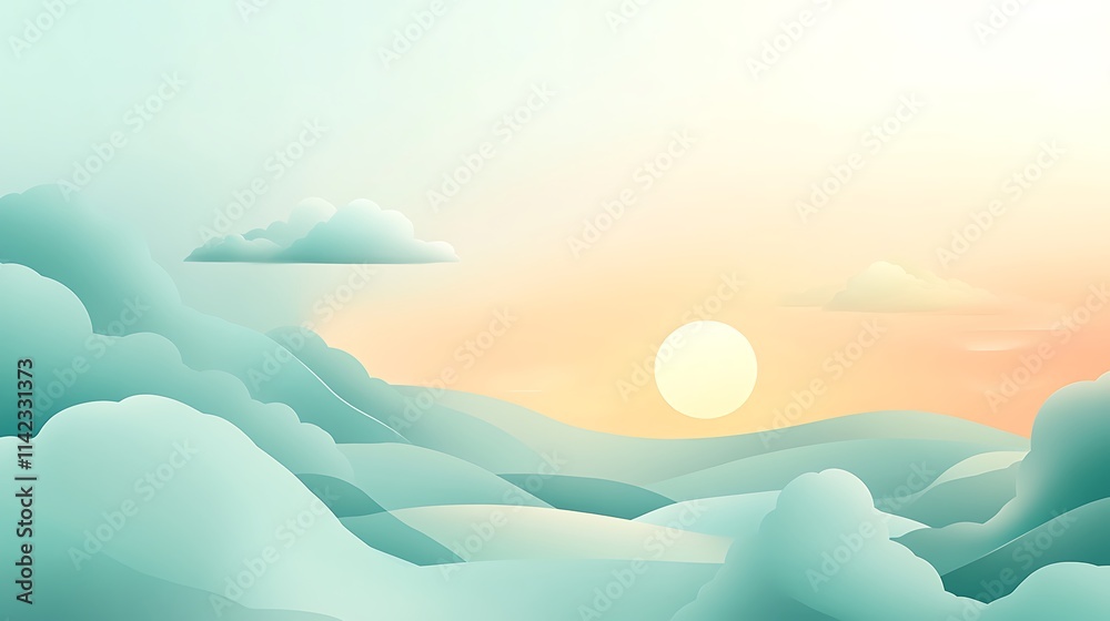 Minimalist pastel gradient with soft cloud patterns, peaceful and airy look