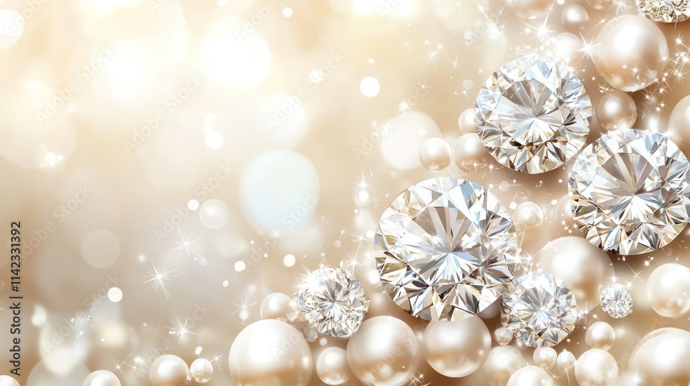 Elegant sparkling diamonds and pearls on a soft beige background. Elegant sparkling diamonds and pearls on a soft beige background.
