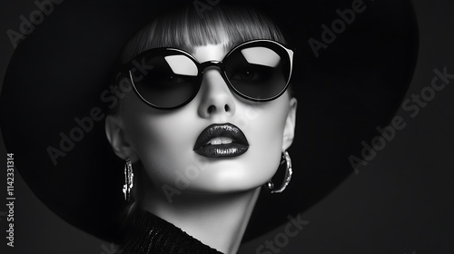Obraz na płótnie Female model in bold monochrome fashion with moody lighting, artistic studio photography w salonie