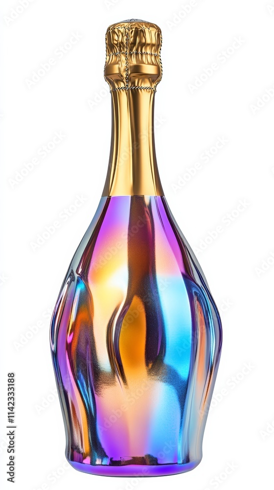 Vibrant Iridescent Champagne Bottle with Golden Foil Vibrant Iridescent Champagne Bottle with Golden Foil