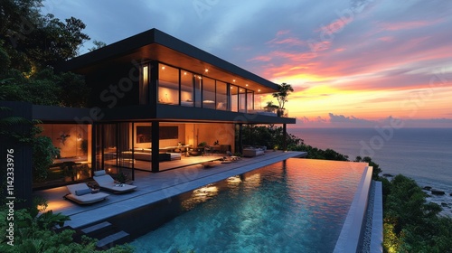 Luxury Cliffside Villa with Infinity Pool at Sunset