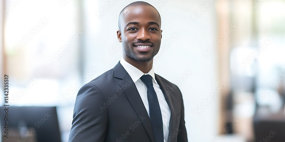 Portrait of a male insurance agent standing confidently in office, ready to discuss policies