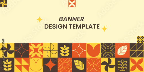 Colorful Abstract Geometric Shapes and Leaves